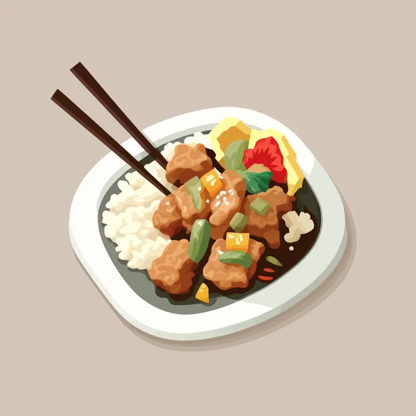Китайская Еда Сладкая Кислая Свинина Вкусная Азиатская Кухня Плоские Векторные — стоковый вектор