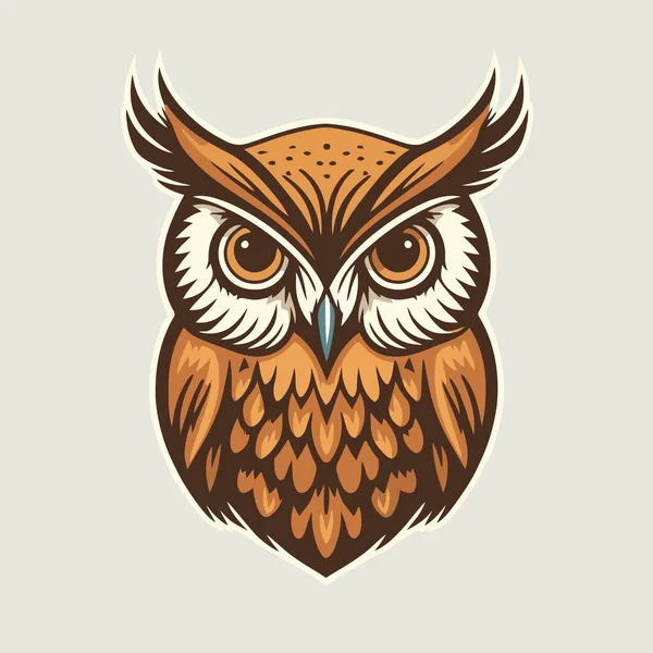 Owl Face Head Design Logo Mascot Shirt Design Template Flat — Stock Vector