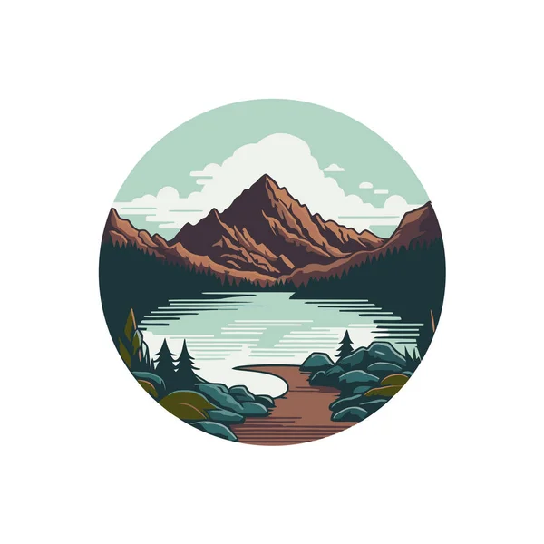 Vector Mountain Lake Adventure Badge Logo Vintage Style Icon Symbol — Stock Vector