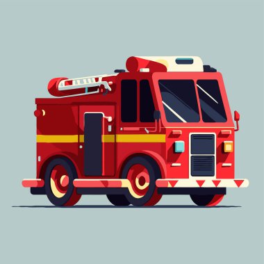 Fire engine or Fire truck vector flat color cartoon illustration clipart
