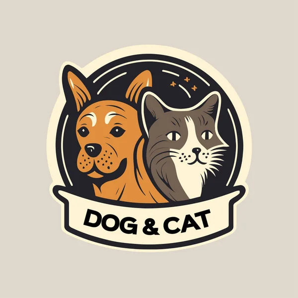 Cat Dog Characters Logo Mascot Cartoon Styled Vector Flat Color — Stok Vektör