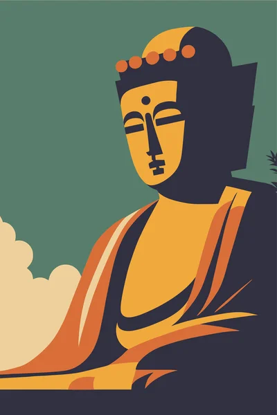 Illustration Great Buddha Kamakura Japan Vector Flat Color Background Wall — Stockový vektor