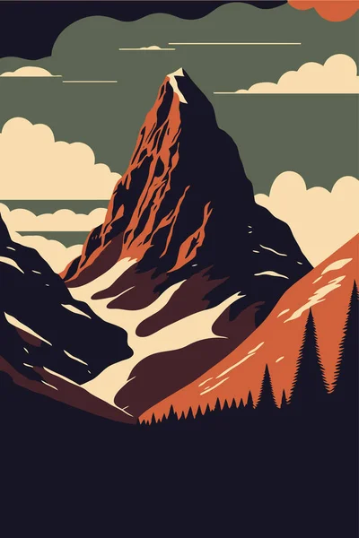 Mountain Matterhorn Swiss Alps Landscape Europe Switzerland Flat Color Vector — Vetor de Stock