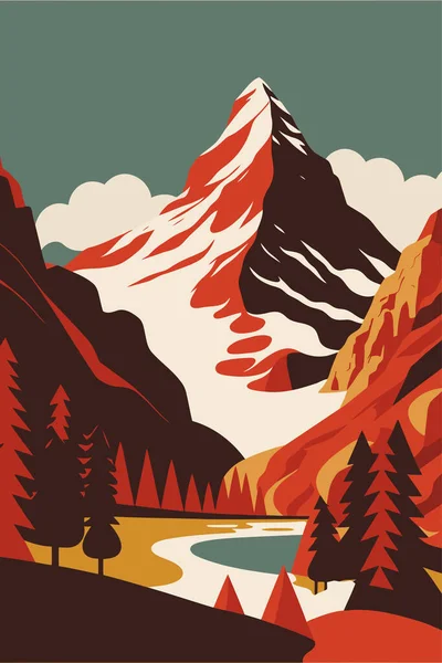 Mountain Matterhorn Swiss Alps Landscape Europe Switzerland Flat Color Vector — Archivo Imágenes Vectoriales