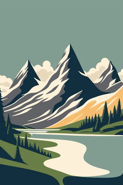 Mountain Matterhorn Swiss Alps Landscape Europe Switzerland Flat Color Vector — Vector de stock