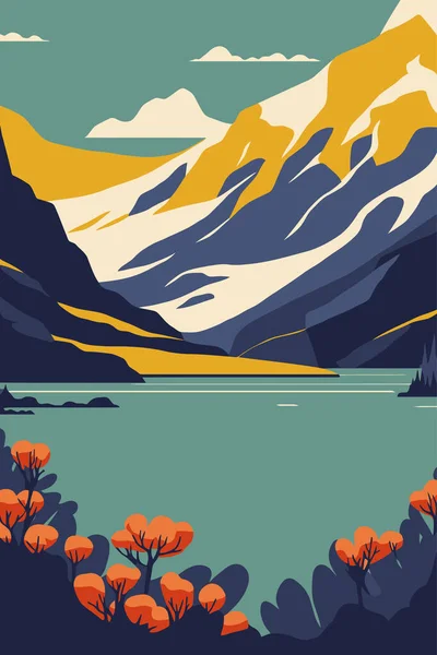 Vector Torres Del Paine National Park Mountain Lake Nature Poster — Archivo Imágenes Vectoriales