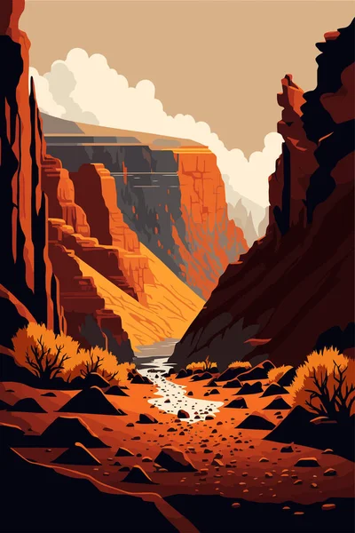 Vector Illustration Landscape View Grand Canyon Monument Valley Arizona — 图库矢量图片