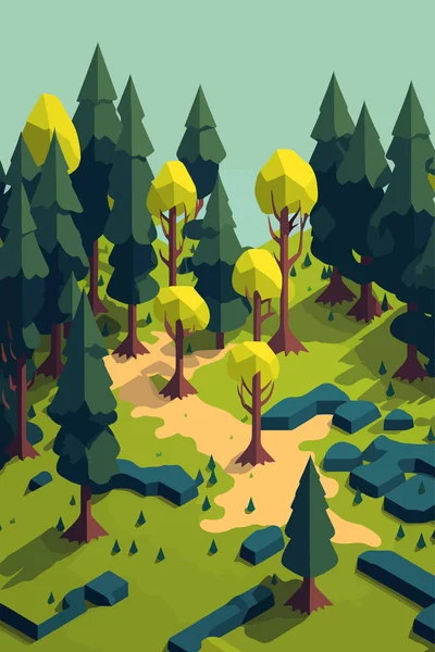Landscape Green Forest Pine Trees Wilderness National Park Flat Color — Stockový vektor