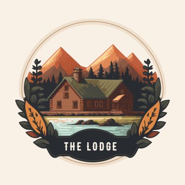 lodge badge logo, Wood cabin nature forest logo vector illustration, wooden house clipart