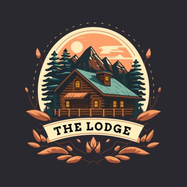 lodge badge logo, Wood cabin nature forest logo vector illustration, wooden house clipart