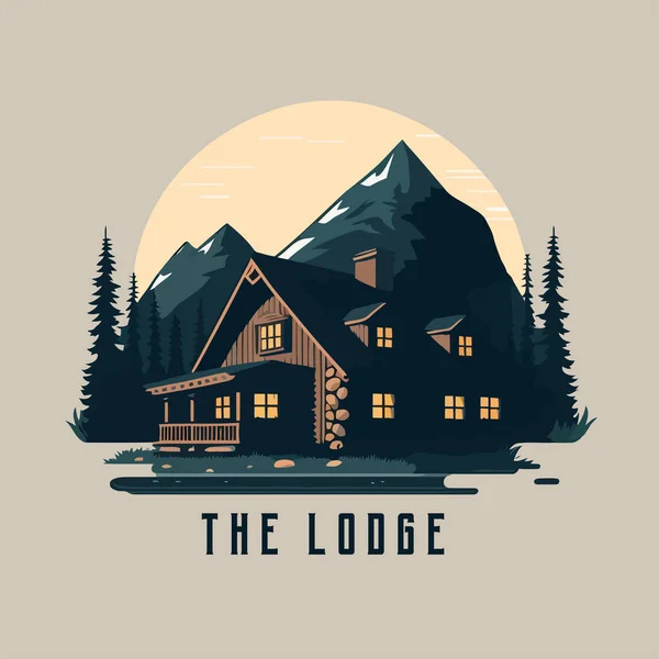 Lodge Badge Logo Wood Cabin Nature Forest Logo Vector Illustration — Stockový vektor