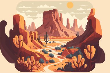 illustration of grand canyon. Desert landscape with mountains and river. in flat style Vector clipart