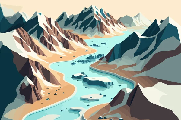 氷河と平らな色の漫画のスタイルで南極の自然の風景イラストベクトルの氷山 — ストックベクタ