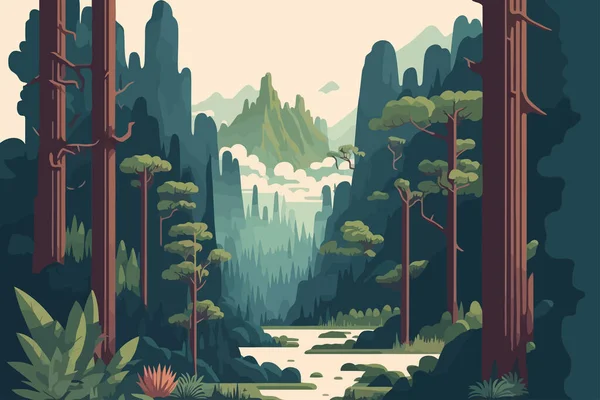 張家界森林公園中国 山や森の風景 平型ベクトルイラスト — ストックベクタ