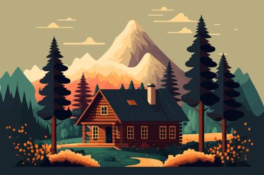 wood cabin. Wooden house in the forest. Vector illustration in cartoon style. clipart