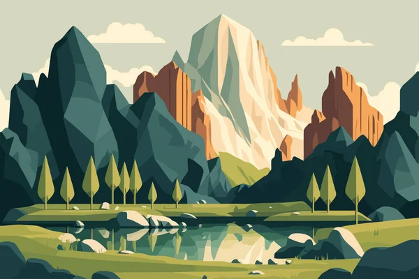 Karts Landscape Nature Mountains Trees Vector Illustration Flat Color Cartoon — 图库矢量图片