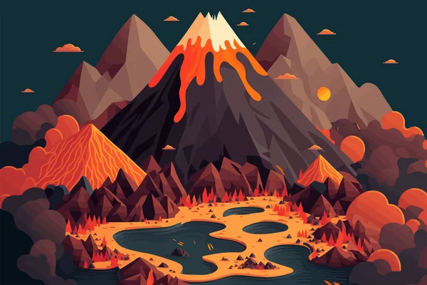 vetor de contorno de ícone de ilha vulcânica. magma de fogo