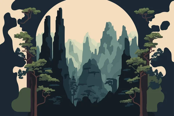 Zhangjiajie Forest Park China Landscape Mountains Forest Vector Illustration Flat — 图库矢量图片