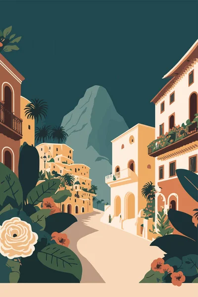 Εικονογράφηση Διανύσματος Μιας Παλιάς Πόλης Στη Σικελία Ιταλία Μπορεί Χρησιμοποιηθεί — Διανυσματικό Αρχείο