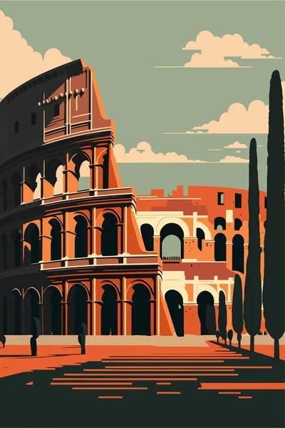 Coliseu Roma Itália Ilustração Vetorial Estilo Plano Cartaz Impressão Arte — Vetor de Stock