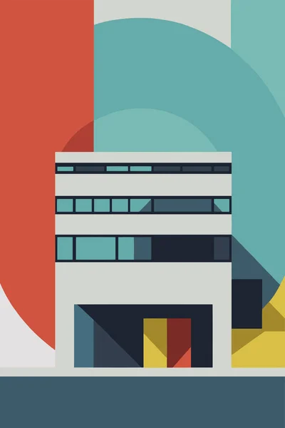 Bauhaus Moderno Edificio Oficinas Estilo Plano Ilustración Vectorial Concepto Negocio — Archivo Imágenes Vectoriales
