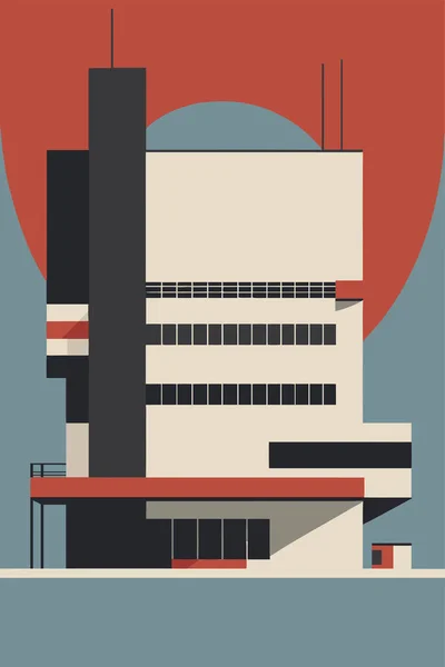 Ilustración Vectorial Del Moderno Edificio Oficinas Estilo Plano Bauhaus Rascacielos — Archivo Imágenes Vectoriales
