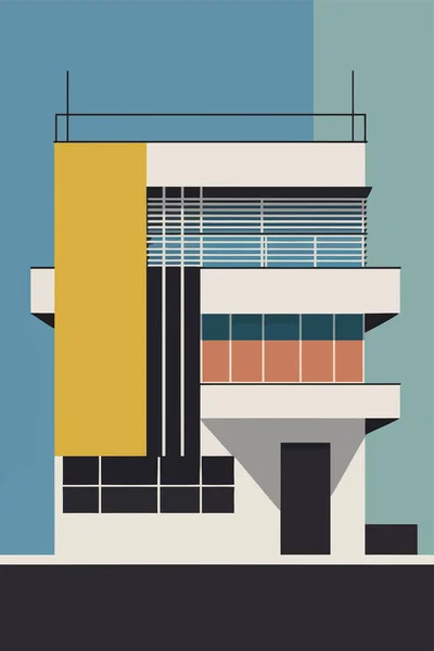 Modern Bina Düz Tasarım Tarzında Vektör Çizimi Bauhaus Şehir Mimarisi — Stok Vektör