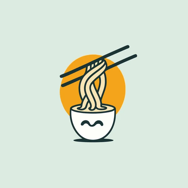 箸のアイコンをボウルに麺 ベクトルイラスト ラーメン屋ロゴ ブランディング — ストックベクタ
