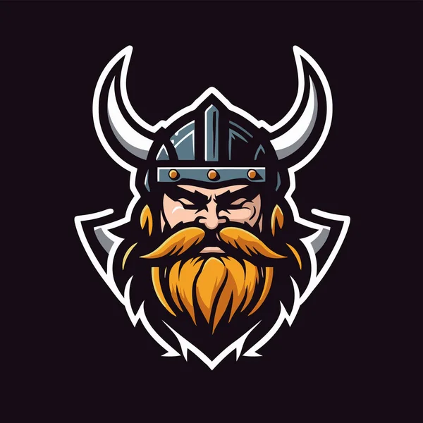 Viking Warrior Head Horn Helmet Vector Illustration Isolated Black Background — Archivo Imágenes Vectoriales