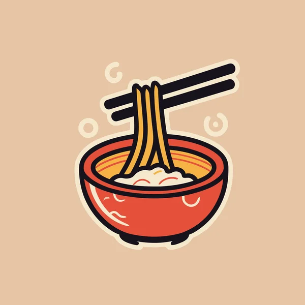 箸でボウルに麺のイラスト ベクトルイラスト ラーメン屋ロゴ ブランディング — ストックベクタ