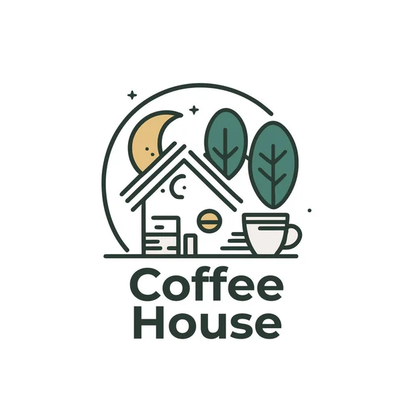 Coffee House Logo Template Coffee House Vector Illustration Cozy Home — Διανυσματικό Αρχείο