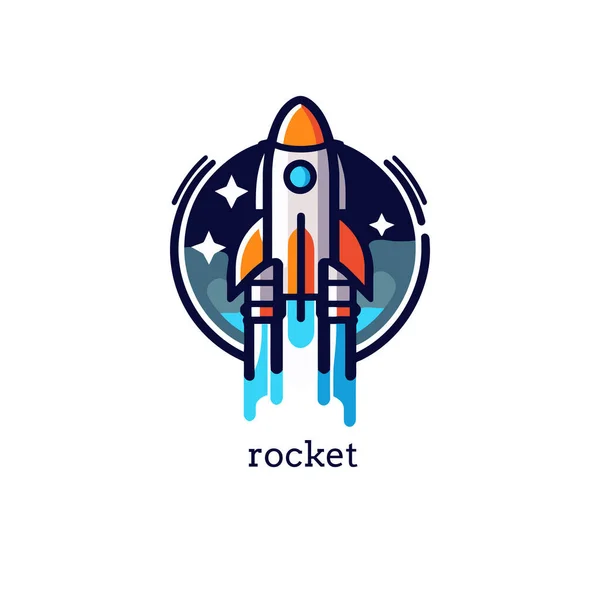 Roket Fırlatma Logosu Şablonu Düz Stil Bir Roketin Vektör Çizimi — Stok Vektör