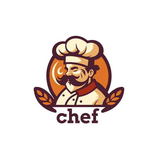 Modello Logo Chef Illustrazione Vettoriale Uno Chef Con Cappello Culla — Vettoriale Stock