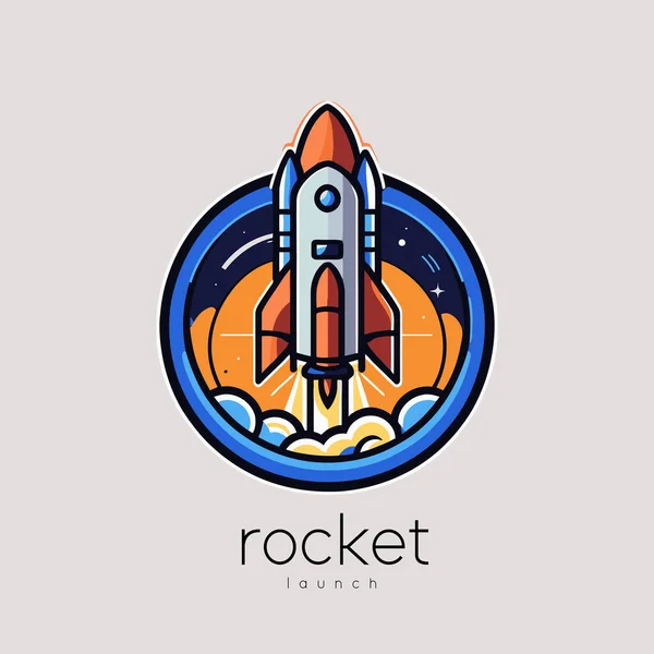 Roket Fırlatma Logosu Şablonu Çemberdeki Bir Roketin Vektör Çizimi Uzay — Stok Vektör