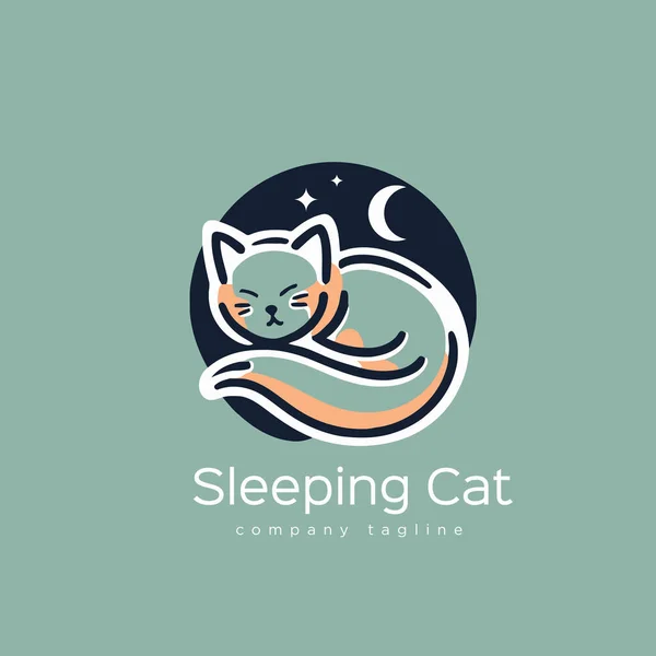 Uyuyan Kedi Logosu Tasarım Şablonu Şirin Çizgi Film Kedisi Çizimi — Stok Vektör