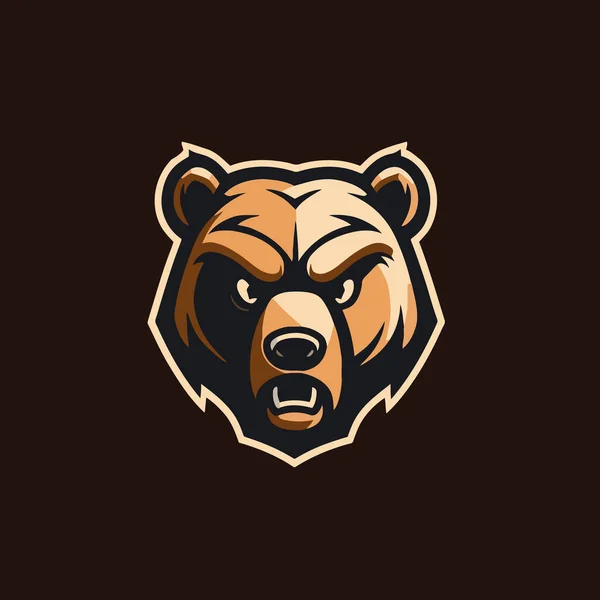 熊头部吉祥物标识模板矢量图标设计隔离在黑暗的背景 Esport Logo Design — 图库矢量图片