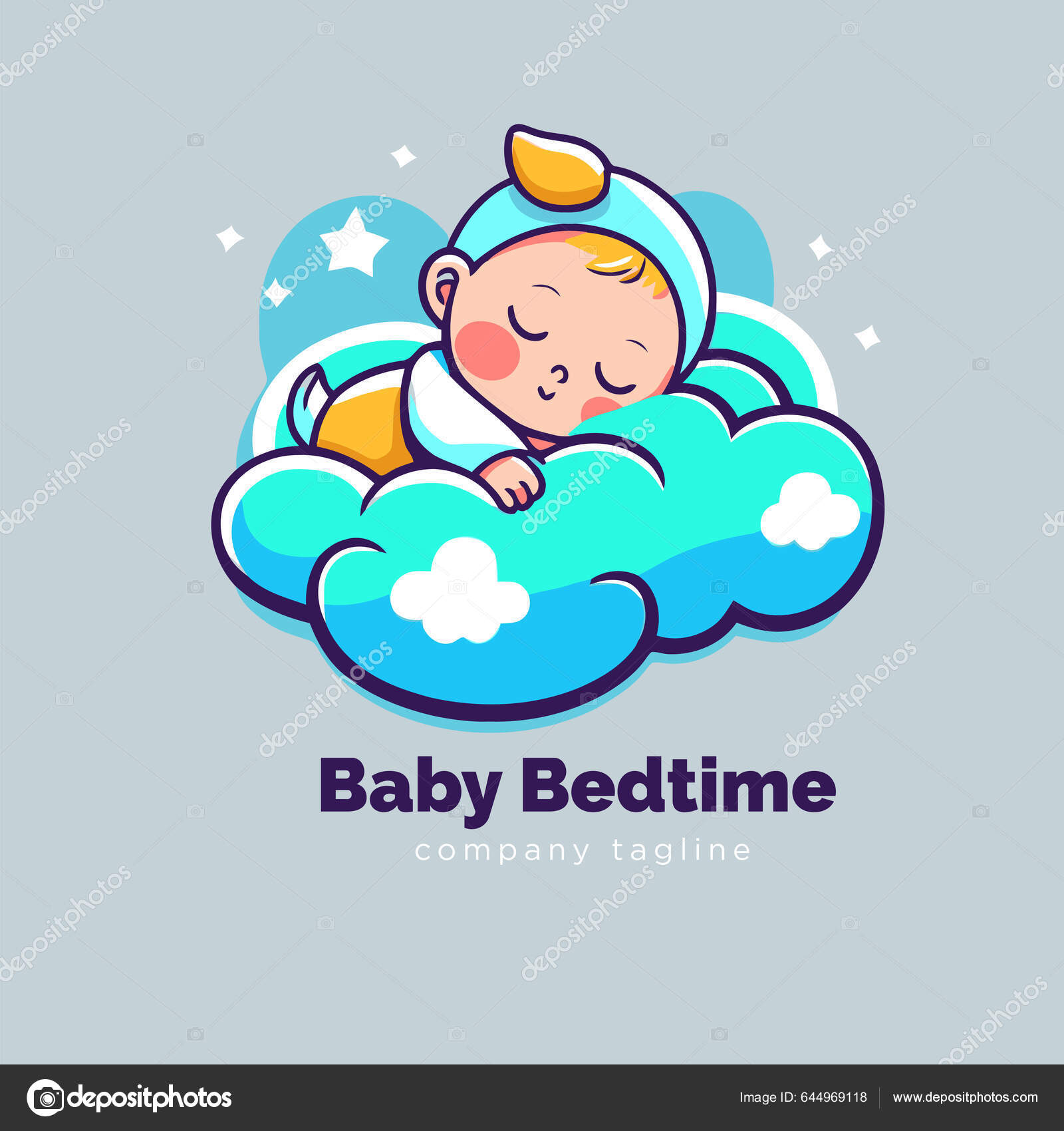 Bebê dos desenhos animados, dormindo em uma nuvem