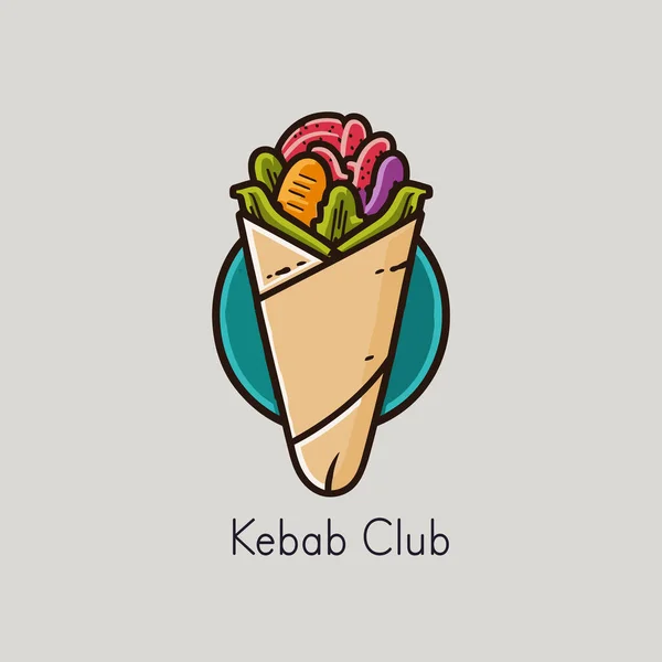 Λογότυπο Kebab Εικονογράφηση Διάνυσμα Ενός Σάντουιτς Κεμπάπ Επίπεδο Στυλ Κινουμένων — Διανυσματικό Αρχείο