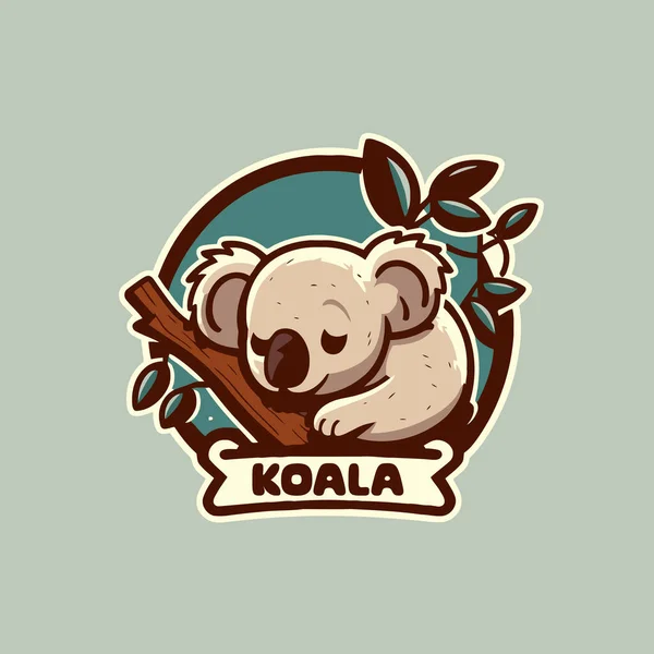 Niedliche Koala Vektor Logo Emblem Etikett Abzeichen Vektorillustration Cartoon Maskottchen — Stockvektor