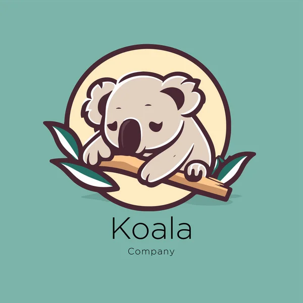 Koala Logo Şablonu Bambuyla Koalanın Vektör Çizimi Çizgi Film Maskotu — Stok Vektör