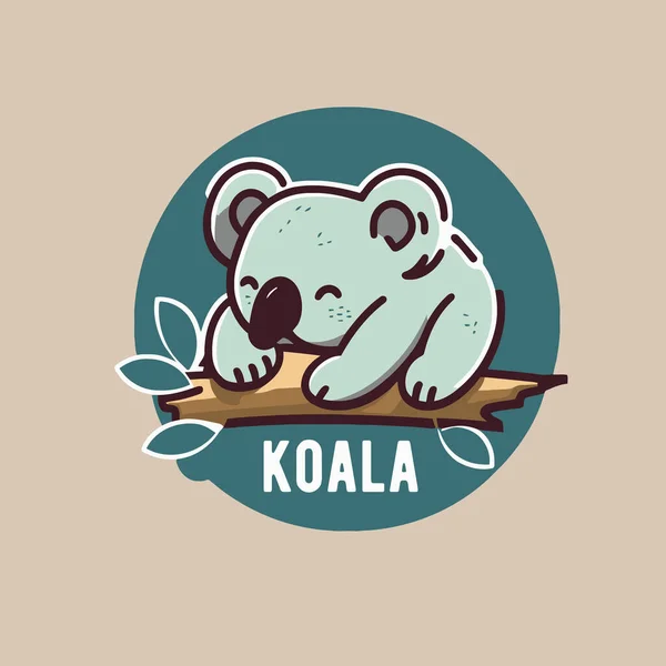 Logo Koala Illustrazione Vettoriale Simpatico Koala Ramo Stile Piatto Della — Vettoriale Stock