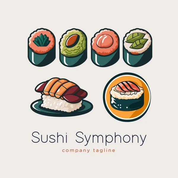 Conjunto Iconos Sushi Ilustración Vectorial Comida Japonesa Dibujos Animados Estilo — Vector de stock