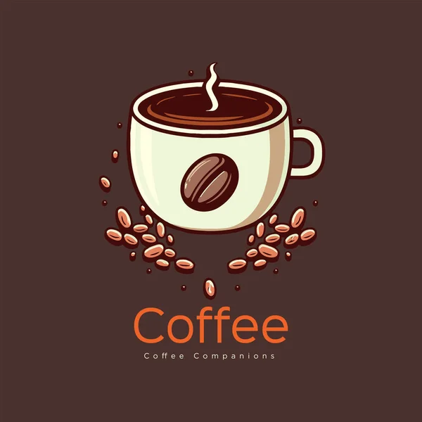 コーヒーロゴテンプレート 豆とコーヒーのカップのベクトルイラスト コーヒーショップカフェブランド — ストックベクタ