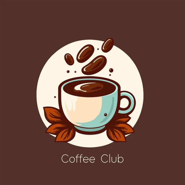 咖啡杯加豆子用卡通风格的矢量图解 咖啡店品牌 — 图库矢量图片