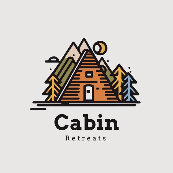 Modelo Design Logotipo Cabine Ilustração Vetorial Uma Cabana Nas Montanhas —  Vetores de Stock