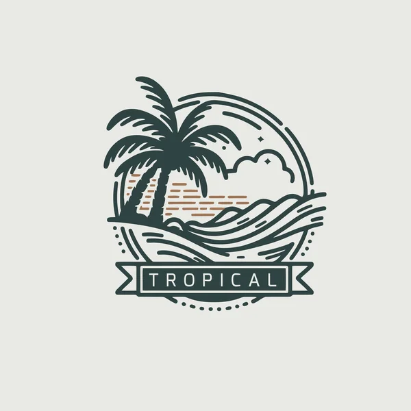 トロピカルビーチロゴデザインテンプレート ベクトルイラスト ヴィンテージのタイポグラフィバッジ ヴィンテージモノリンロゴスタイル — ストックベクタ