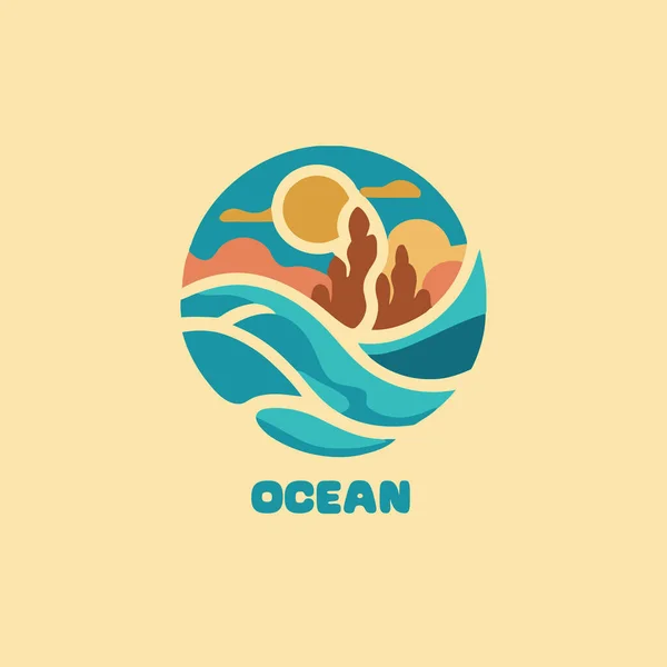 Logo Modello Design Oceano Illustrazione Vettoriale Dell Icona Agenzia Viaggi — Vettoriale Stock