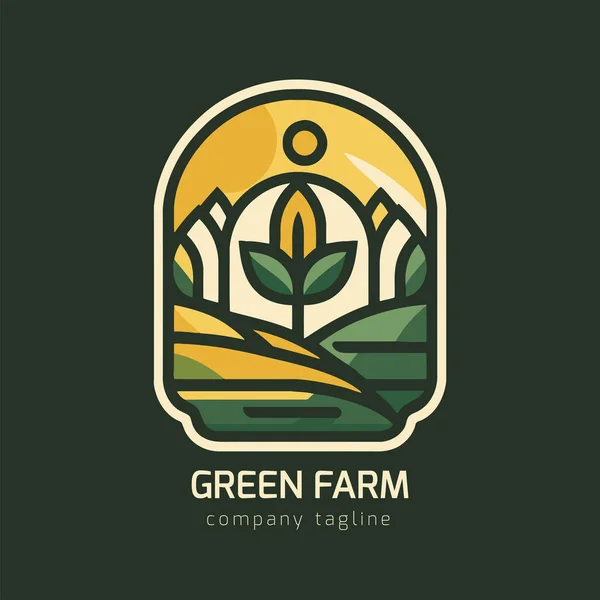 Organikus Termék Logo Design Farm Logó Tervezés Nap Levél Zöld — Stock Vector