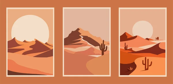 Wüstenlandschaften Vektorillustration Flachen Stil Vorlagen Für Plakate Plakate Broschüren Wandkunstdruck — Stockvektor