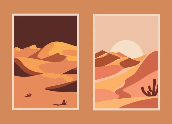 Set Von Wüstenlandschaften Mit Sanddünen Und Bergen Vektor Illustration Design — Stockvektor